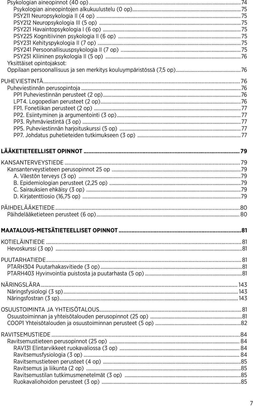 ..76 Yksittäiset opintojaksot: Oppilaan persoonallisuus ja sen merkitys kouluympäristössä (7,5 op)...76 PUHEVIESTINTÄ...76 Puheviestinnän perusopintoja...76 PP1 Puheviestinnän perusteet (2 op).