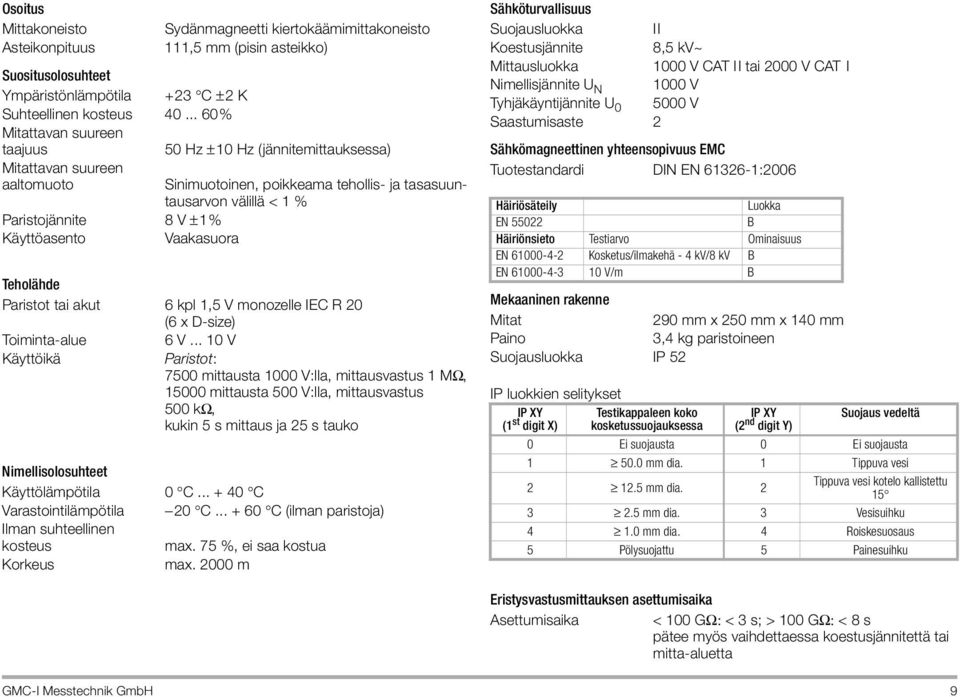 Käyttöasento Vaakasuora Teholähde Paristot tai akut 6 kpl 1,5 V monozelle IEC R 20 (6 x D-size) Toiminta-alue 6 V.