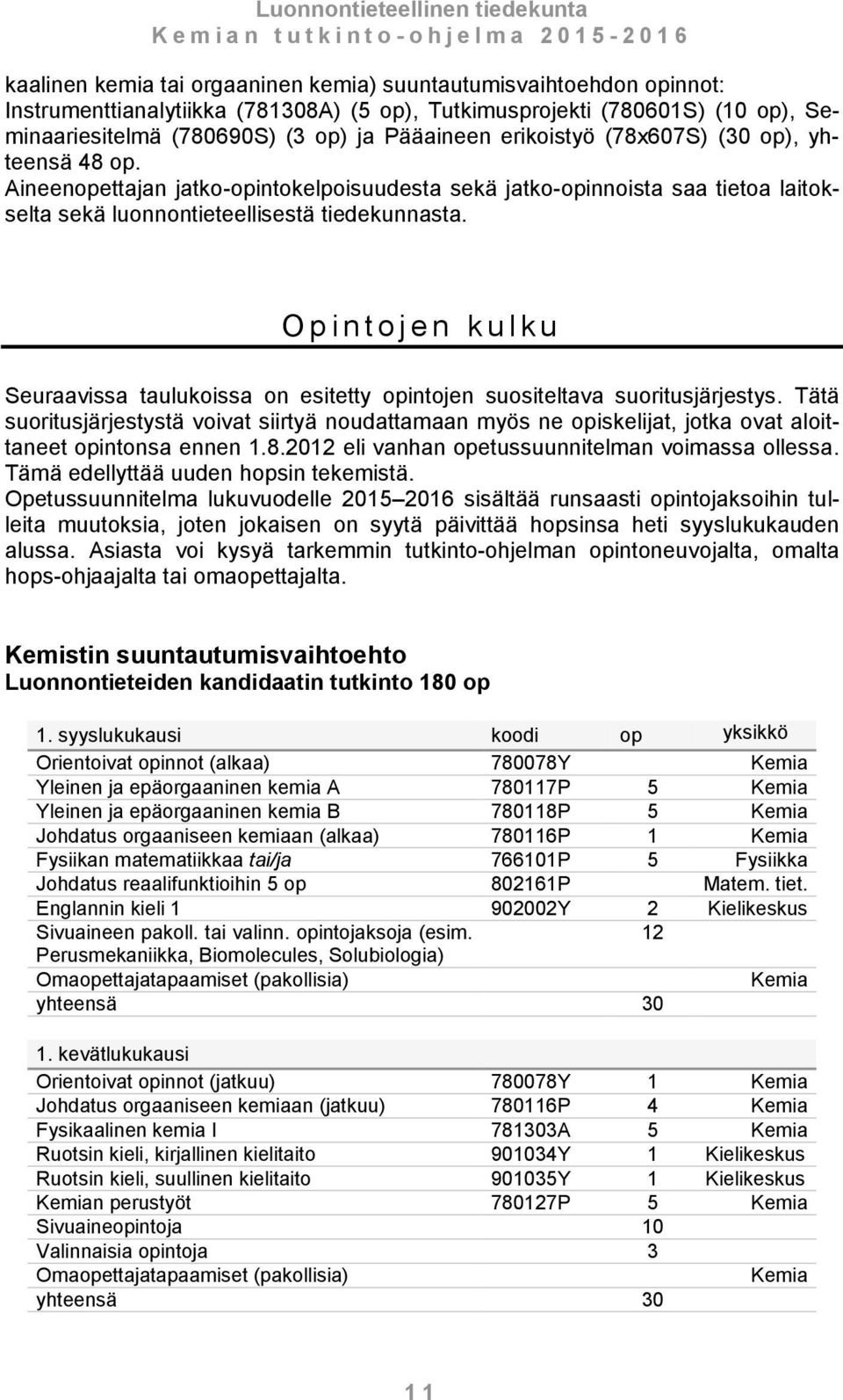 O p i n t o j e n k u l k u Seuraavissa taulukoissa on esitetty opintojen suositeltava suoritusjärjestys.