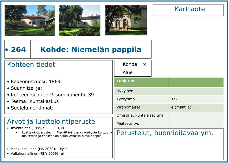 kulttuurimaisemaa ja edelleenkin asuinkäytössä oleva pappila.