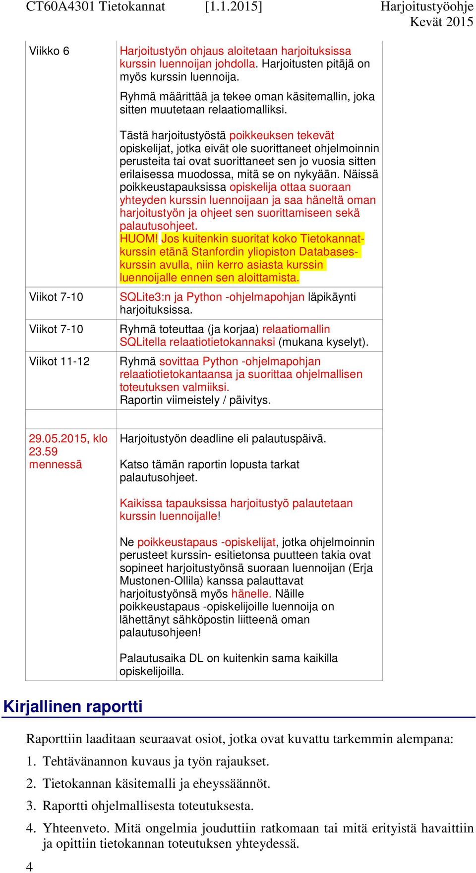 Tästä harjoitustyöstä poikkeuksen tekevät opiskelijat, jotka eivät ole suorittaneet ohjelmoinnin perusteita tai ovat suorittaneet sen jo vuosia sitten erilaisessa muodossa, mitä se on nykyään.