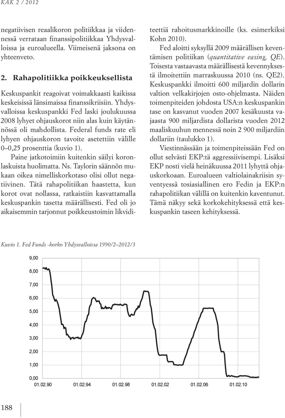 Federal funds rate eli lyhyen ohjauskoron tavoite asetettiin välille 0 0,25 prosenttia (kuvio 1). Paine jatkotoimiin kuitenkin säilyi koronlaskuista huolimatta. Ns.