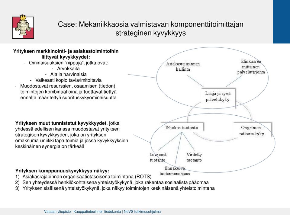 Yrityksen muut tunnistetut kyvykkyydet, jotka yhdessä edellisen kanssa muodostavat yrityksen strategisen kyvykkyyden, joka on yrityksen omaksuma uniikki tapa toimia ja jossa kyvykkyyksien keskinäinen