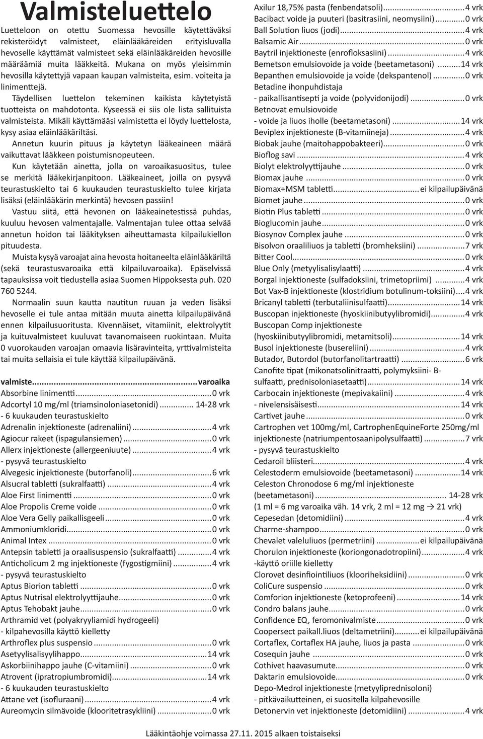 Täydellisen luettelon tekeminen kaikista käytetyistä tuotteista on mahdotonta. Kyseessä ei siis ole lista sallituista valmisteista.