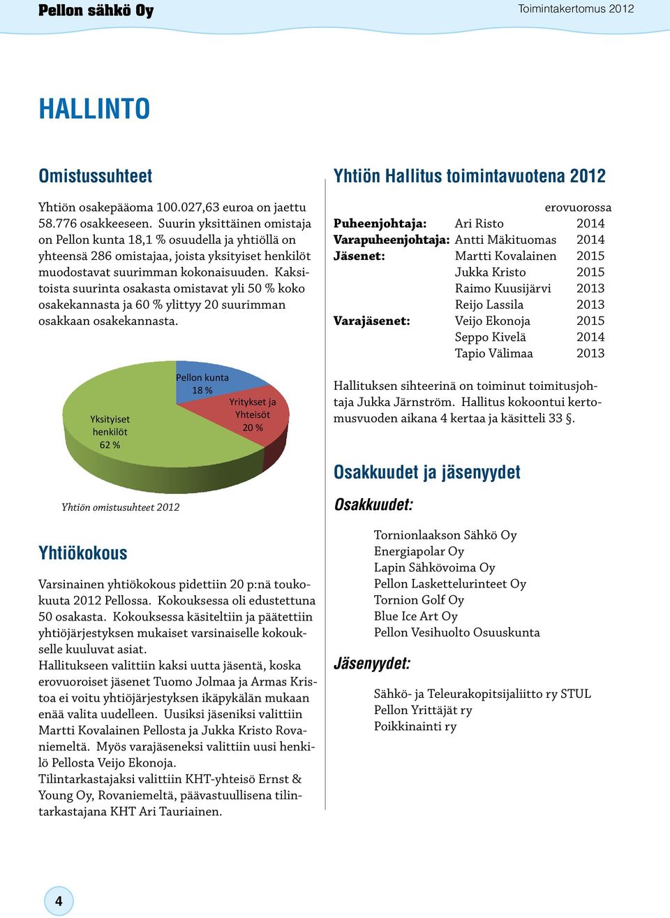 Kaksitoista suurinta osakasta omistavat yli 50 % koko osakekannasta ja 60 % ylittyy 20 suurimman osakkaan osakekannasta.