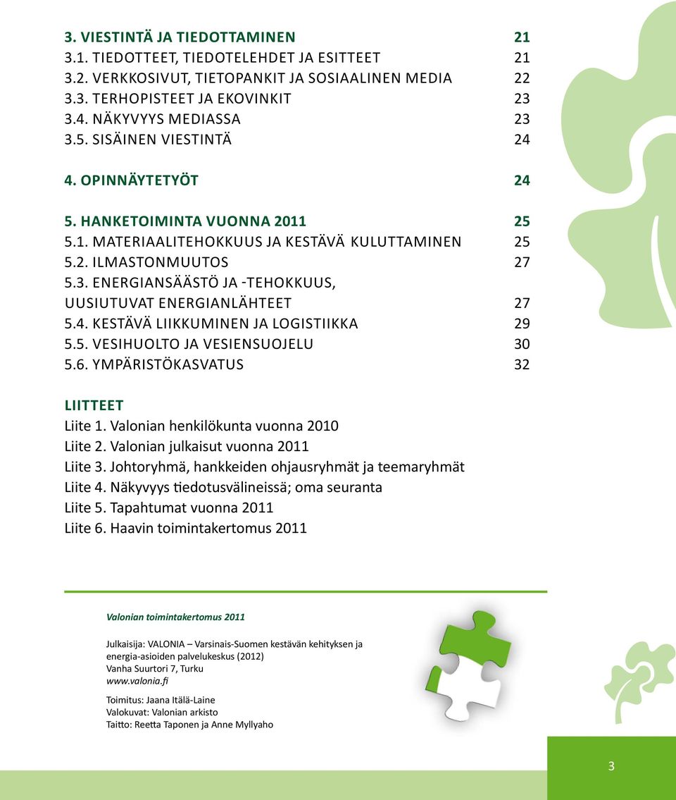 energiansäästö ja -tehokkuus, uusiutuvat energianlähteet 27 5.4. kestävä liikkuminen ja logistiikka 29 5.5. Vesihuolto ja vesiensuojelu 30 5.6. ympäristökasvatus 32 Liitteet Liite 1.