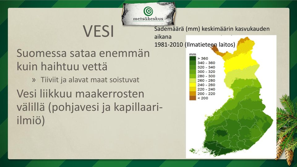 välillä (pohjavesi ja kapillaariilmiö) Sademäärä (mm)