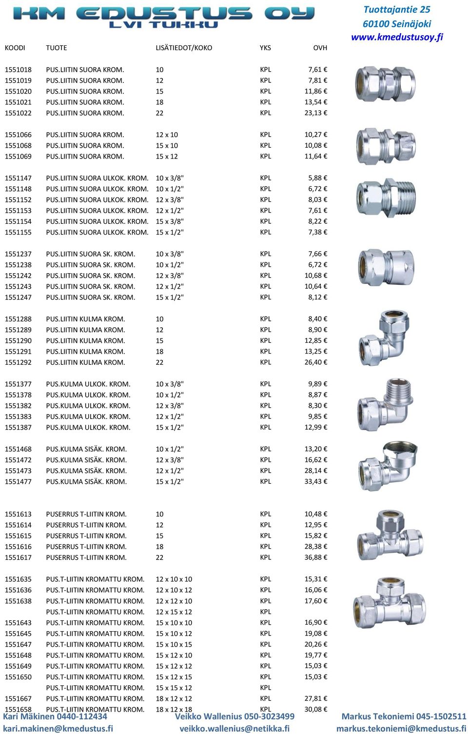 LIITIN SUORA ULKOK. KROM. 10 x 3/8" KPL 5,88 1551148 PUS.LIITIN SUORA ULKOK. KROM. 10 x 1/2" KPL 6,72 1551152 PUS.LIITIN SUORA ULKOK. KROM. 12 x 3/8" KPL 8,03 1551153 PUS.LIITIN SUORA ULKOK. KROM. 12 x 1/2" KPL 7,61 1551154 PUS.