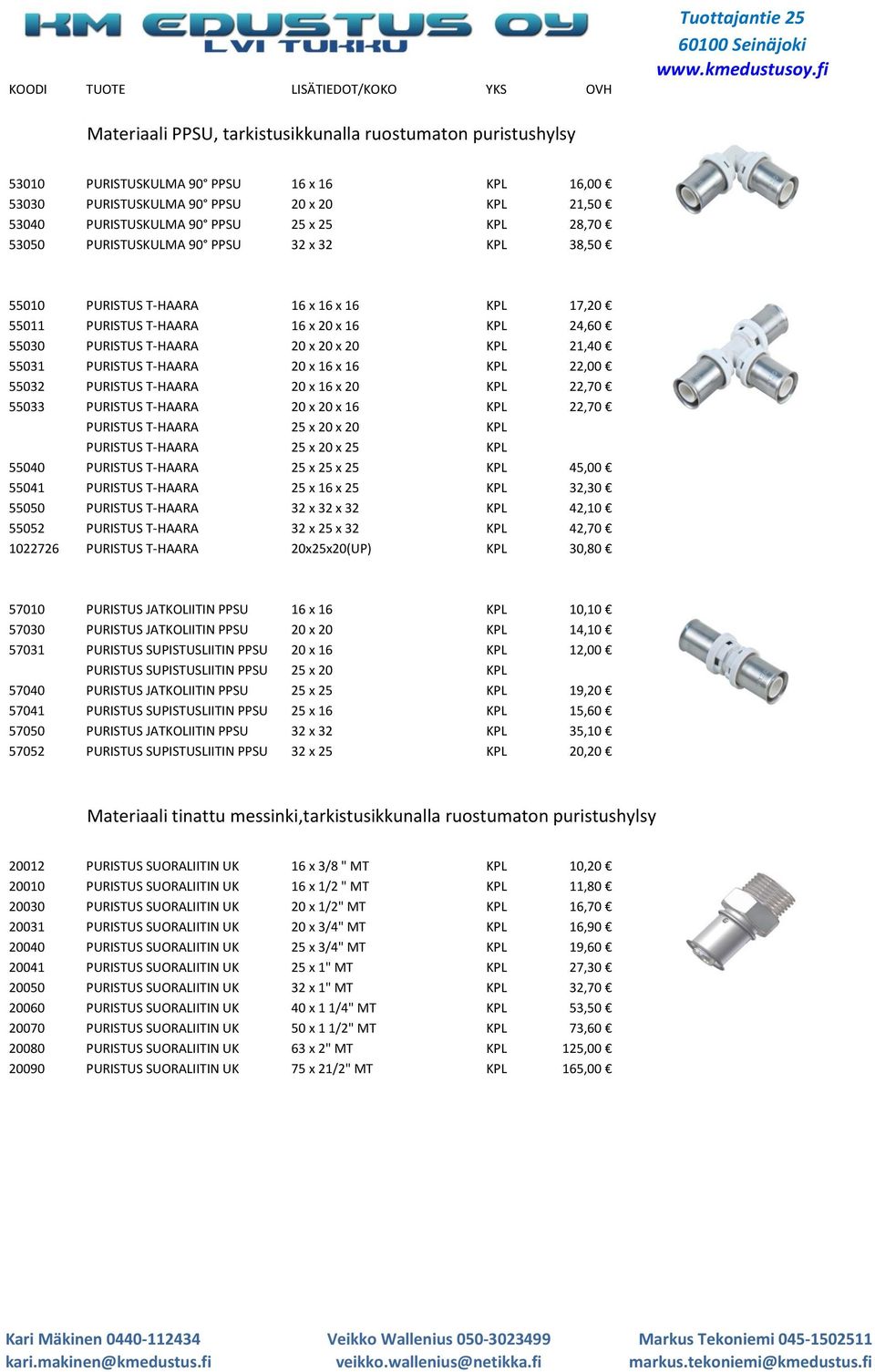 T-HAARA 20 x 16 x 16 KPL 22,00 55032 PURISTUS T-HAARA 20 x 16 x 20 KPL 22,70 55033 PURISTUS T-HAARA 20 x 20 x 16 KPL 22,70 PURISTUS T-HAARA 25 x 20 x 20 KPL PURISTUS T-HAARA 25 x 20 x 25 KPL 55040