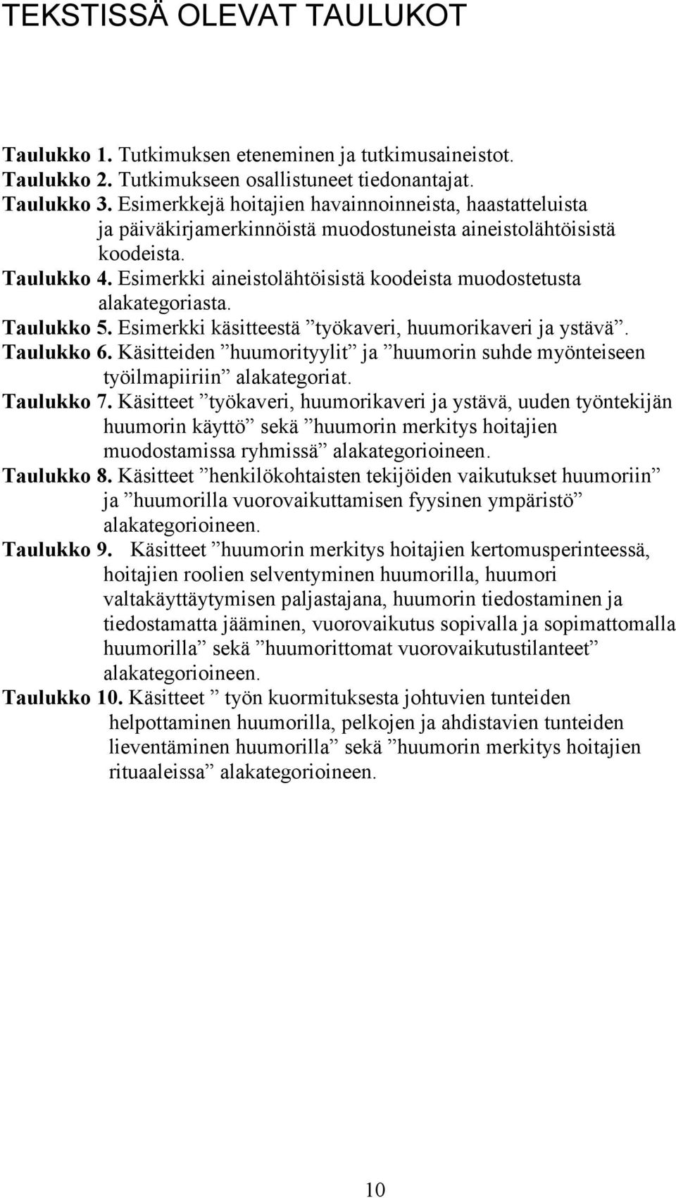 Esimerkki aineistolähtöisistä koodeista muodostetusta alakategoriasta. Taulukko 5. Esimerkki käsitteestä työkaveri, huumorikaveri ja ystävä. Taulukko 6.