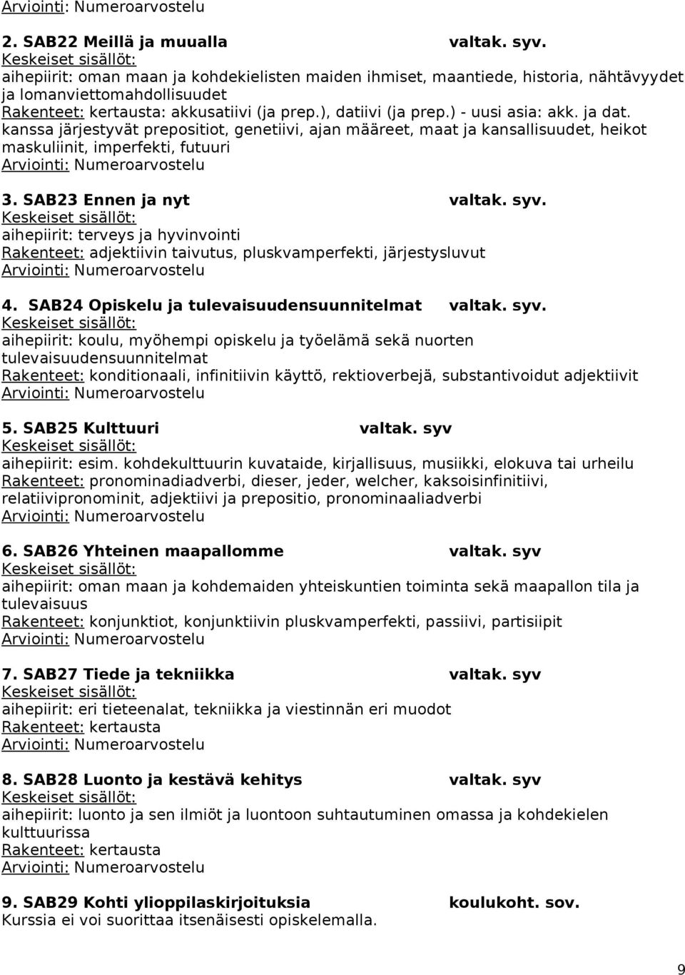 ja dat. kanssa järjestyvät prepositiot, genetiivi, ajan määreet, maat ja kansallisuudet, heikot maskuliinit, imperfekti, futuuri 3. SAB23 Ennen ja nyt valtak. syv.