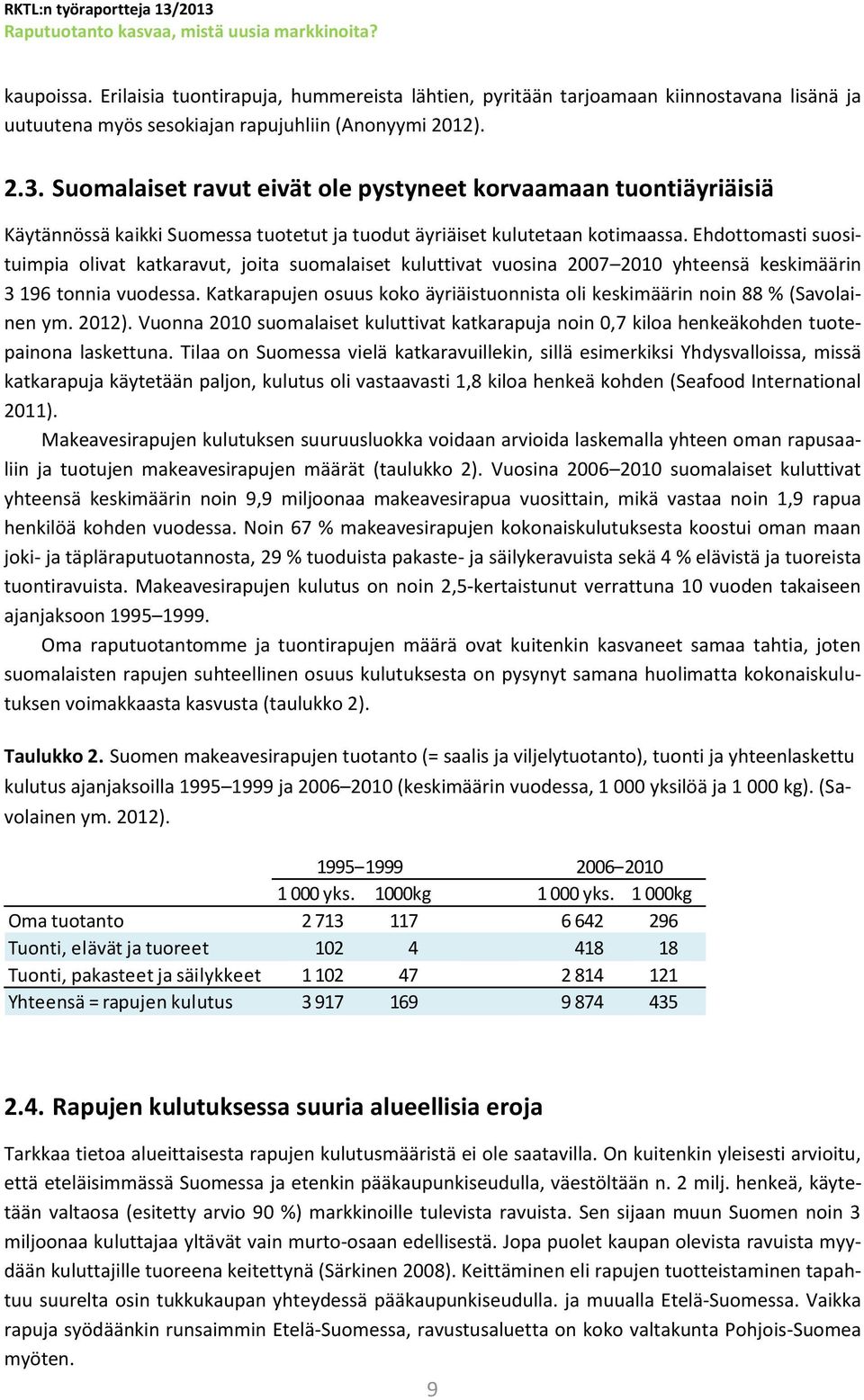 Ehdottomasti suosituimpia olivat katkaravut, joita suomalaiset kuluttivat vuosina 2007 2010 yhteensä keskimäärin 3 196 tonnia vuodessa.