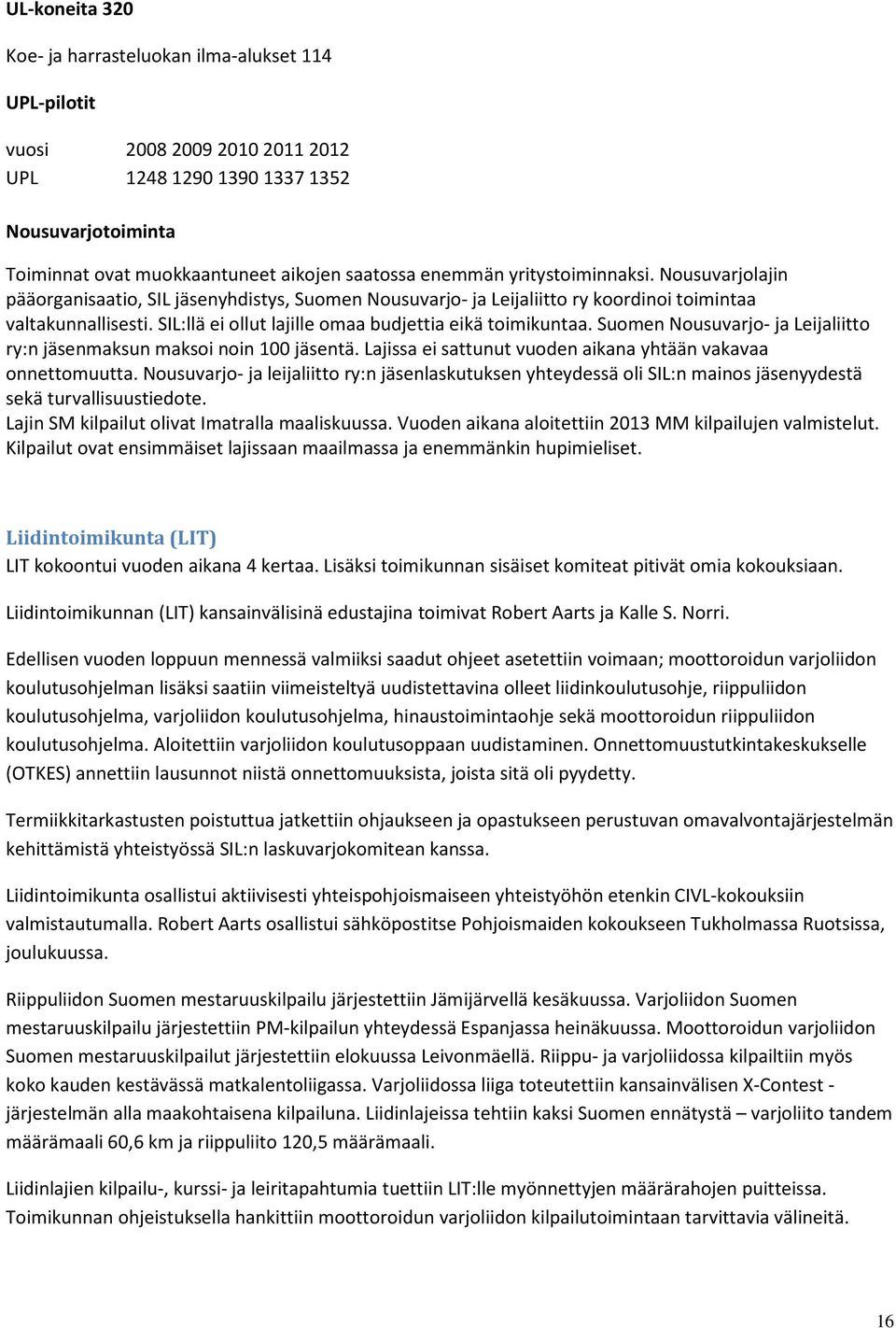 SIL:llä ei ollut lajille omaa budjettia eikä toimikuntaa. Suomen Nousuvarjo- ja Leijaliitto ry:n jäsenmaksun maksoi noin 100 jäsentä. Lajissa ei sattunut vuoden aikana yhtään vakavaa onnettomuutta.