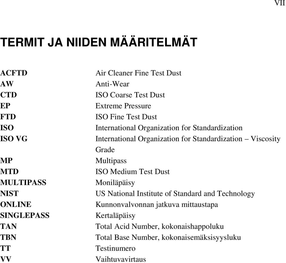 Organization for Standardization Viscosity Grade Multipass ISO Medium Test Dust Moniläpäisy US National Institute of Standard and Technology