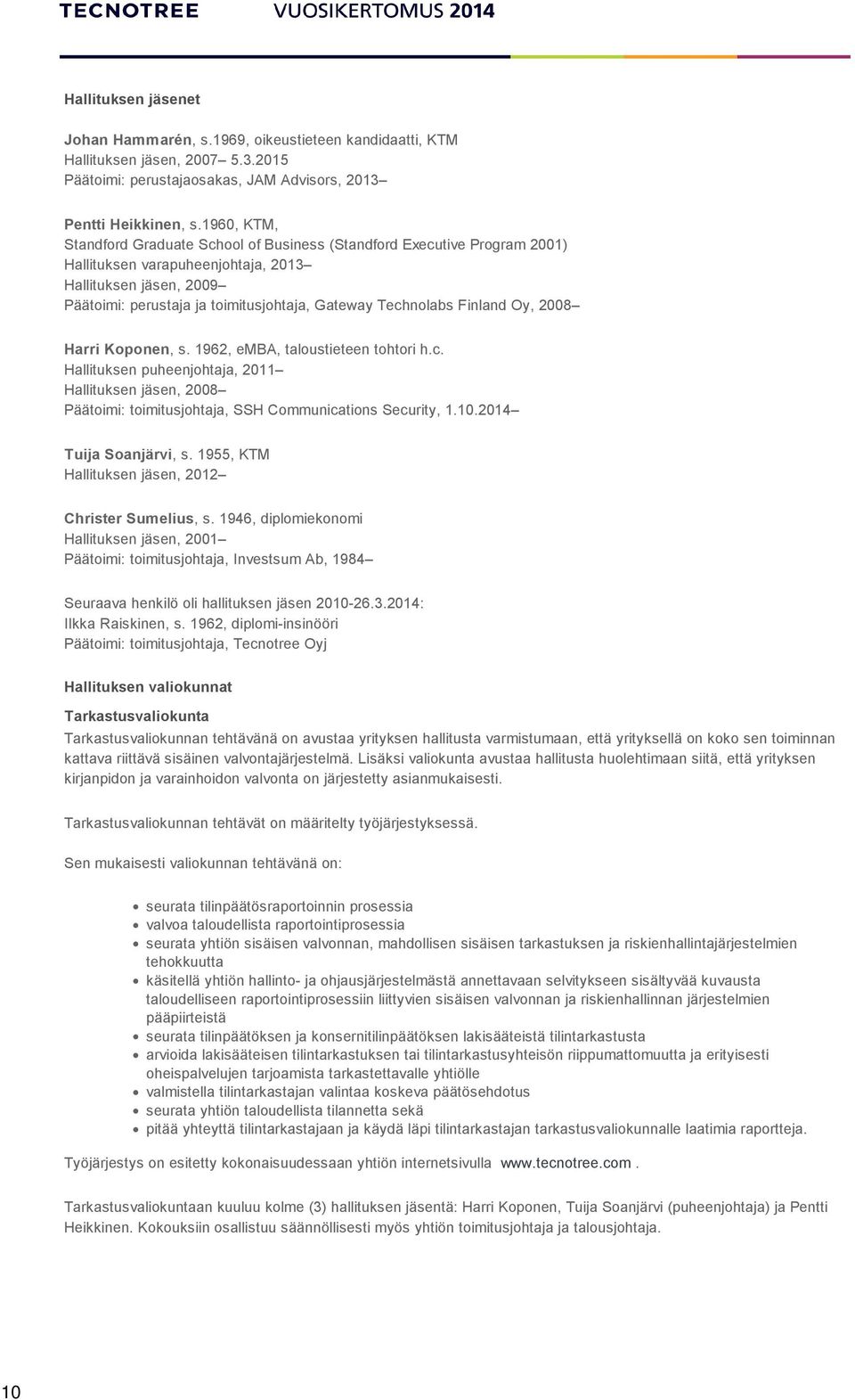 Technolabs Finland Oy, 2008 Harri Koponen, s. 1962, emba, taloustieteen tohtori h.c. Hallituksen puheenjohtaja, 2011 Hallituksen jäsen, 2008 Päätoimi: toimitusjohtaja, SSH Communications Security, 1.