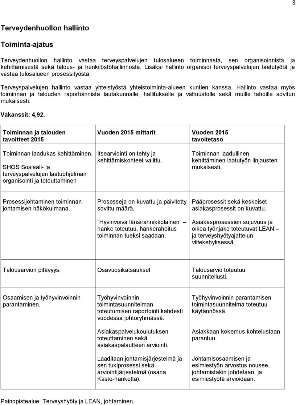 Hallinto vastaa myös toiminnan ja talouden raportoinnista lautakunnalle, hallitukselle ja valtuustolle sekä muille tahoille sovitun mukaisesti. Vakanssit: 4,92.