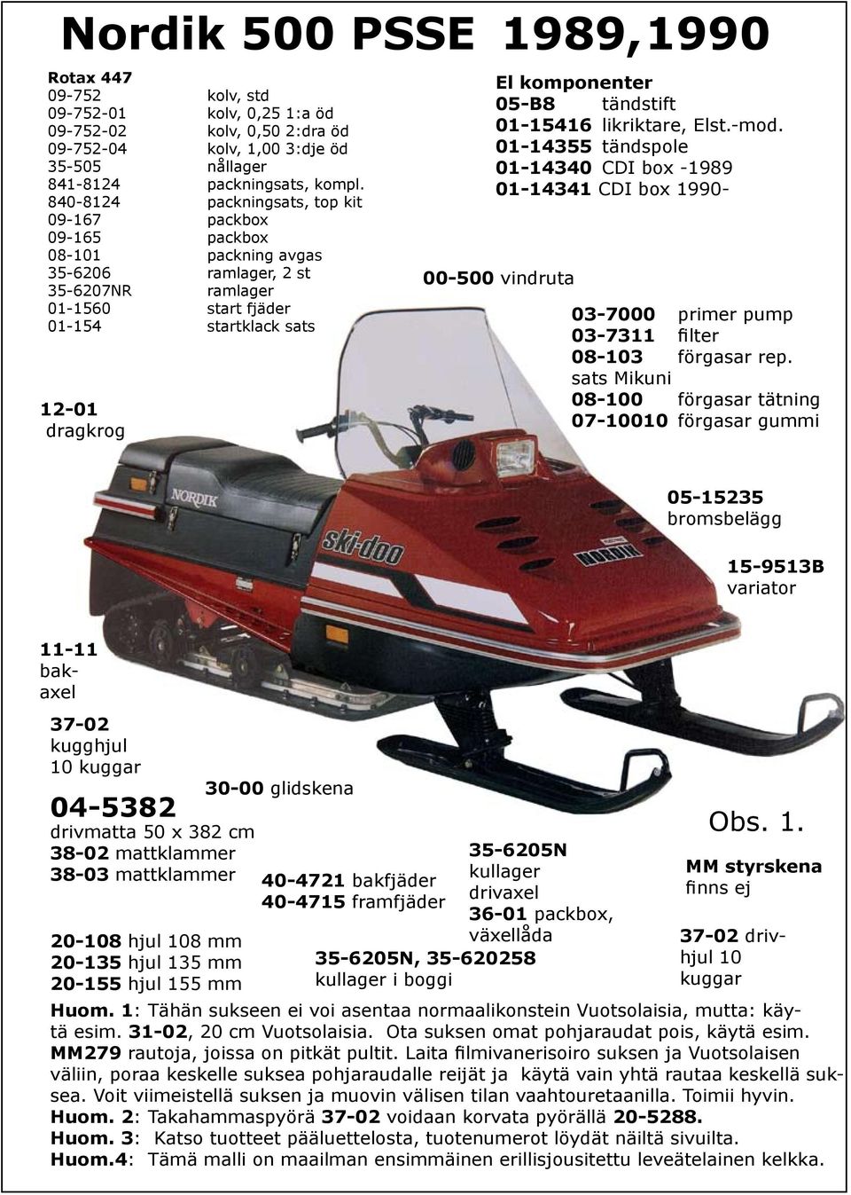 01-14355 tändspole 01-14340 CDI box -1989 01-14341 CDI box 1990-00-500 vindruta 08-103 förgasar rep.