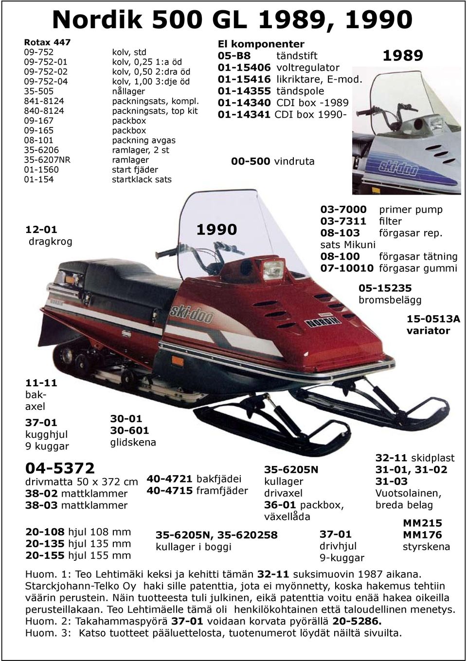 01-14355 tändspole 01-14340 CDI box -1989 01-14341 CDI box 1990-00-500 vindruta 1989 1990 08-103 förgasar rep.