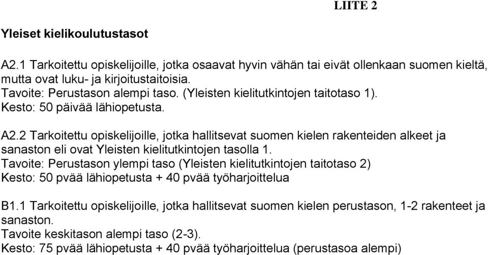 2 Tarkoitettu opiskelijoille, jotka hallitsevat suomen kielen rakenteiden alkeet ja sanaston eli ovat Yleisten kielitutkintojen tasolla 1.