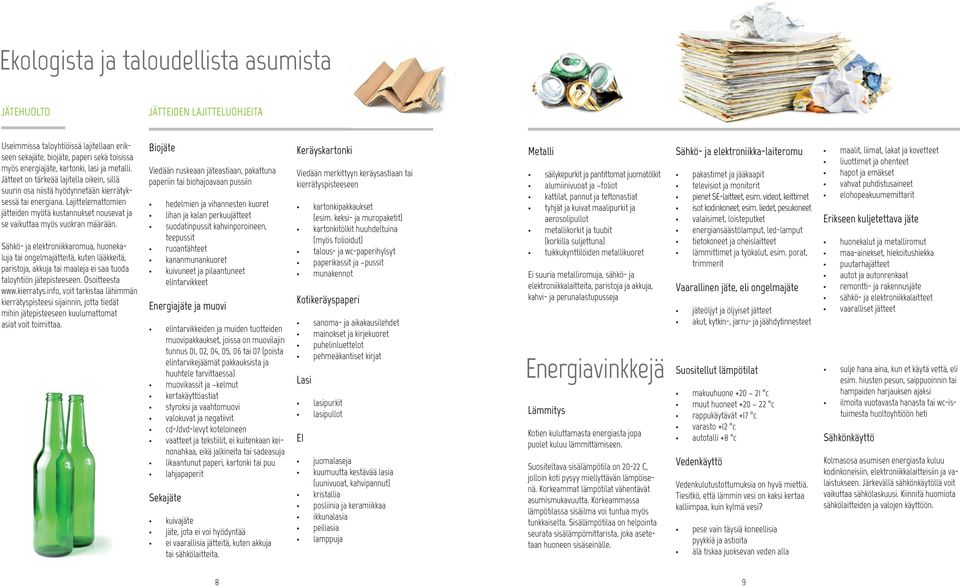 Lajittelemattomien jätteiden myötä kustannukset nousevat ja se vaikuttaa myös vuokran määrään.