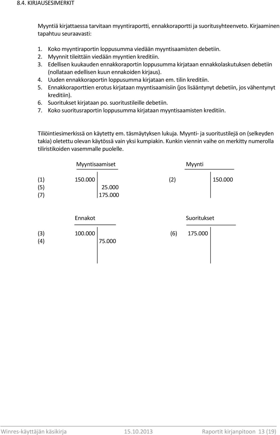 Edellisen kuukauden ennakkoraportin loppusumma kirjataan ennakkolaskutuksen debetiin (nollataan edellisen kuun ennakoiden kirjaus). 4. Uuden ennakkoraportin loppusumma kirjataan em. tilin kreditiin.