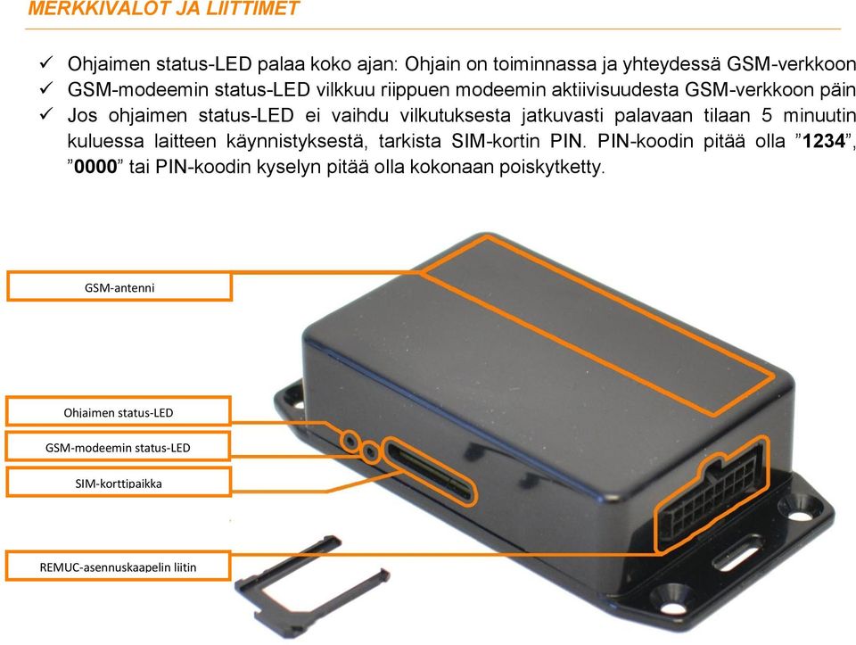 palavaan tilaan 5 minuutin kuluessa laitteen käynnistyksestä, tarkista SIM-kortin PIN.