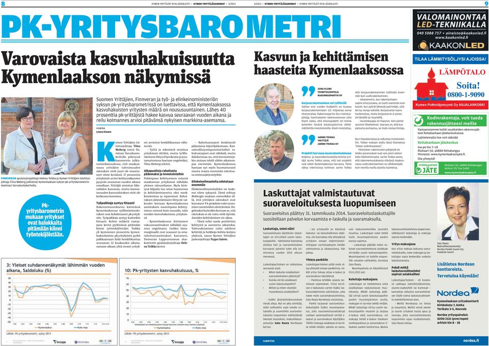 Suomen Yrittäjien, Finnveran ja työ- ja elinkeinoministeriön syksyn pk-yritysbarometrissä on luettavissa, että Kymenlaaksossa kasvuhakuisten yritysten määrä on noususuuntainen.
