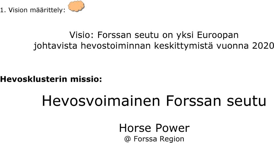 keskittymistä vuonna 2020 Hevosklusterin