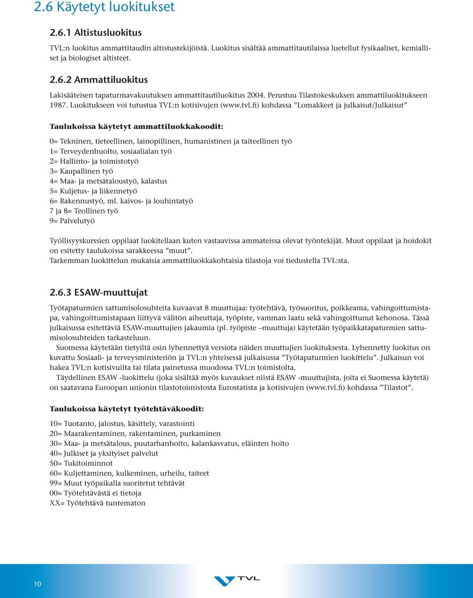 fi) kohdassa Lomakkeet ja julkaisut/julkaisut Taulukoissa käytetyt ammattiluokkakoodit: 0= Tekninen, tieteellinen, lainopillinen, humanistinen ja taiteellinen työ 1= Terveydenhuolto, sosiaalialan työ