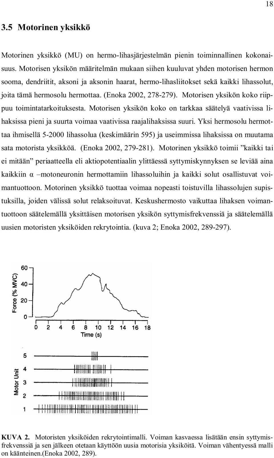 (Enoka 2002, 278-279). Motorisen yksikön koko riippuu toimintatarkoituksesta. Motorisen yksikön koko on tarkkaa säätelyä vaativissa lihaksissa pieni ja suurta voimaa vaativissa raajalihaksissa suuri.