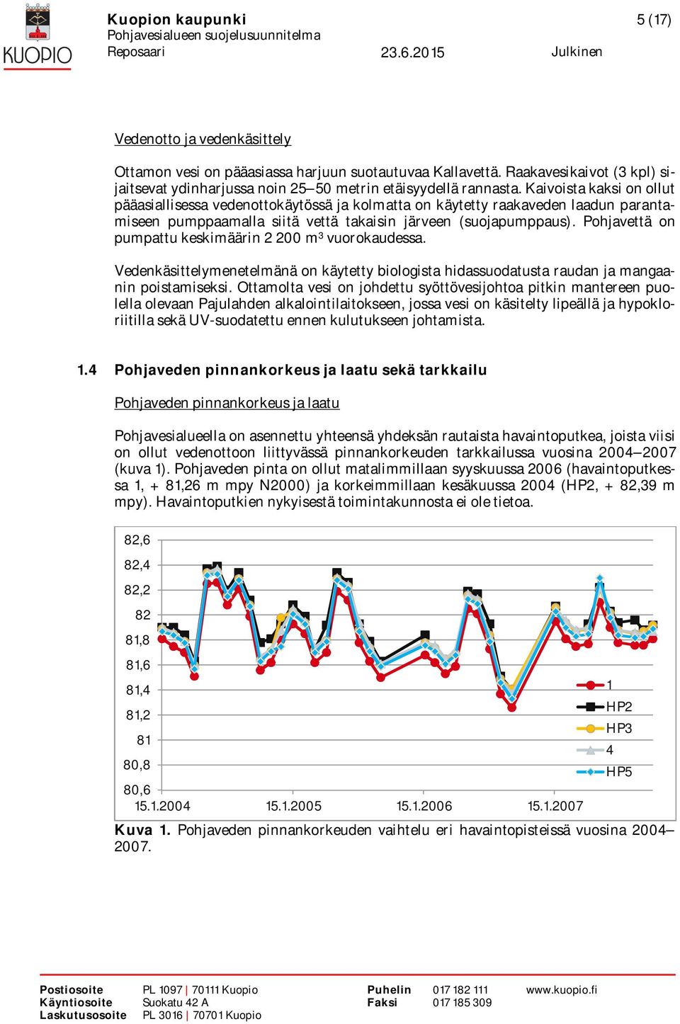 Pohjavettä on pumpattu keskimäärin 2 200 m 3 vuorokaudessa. Vedenkäsittelymenetelmänä on käytetty biologista hidassuodatusta raudan ja mangaanin poistamiseksi.
