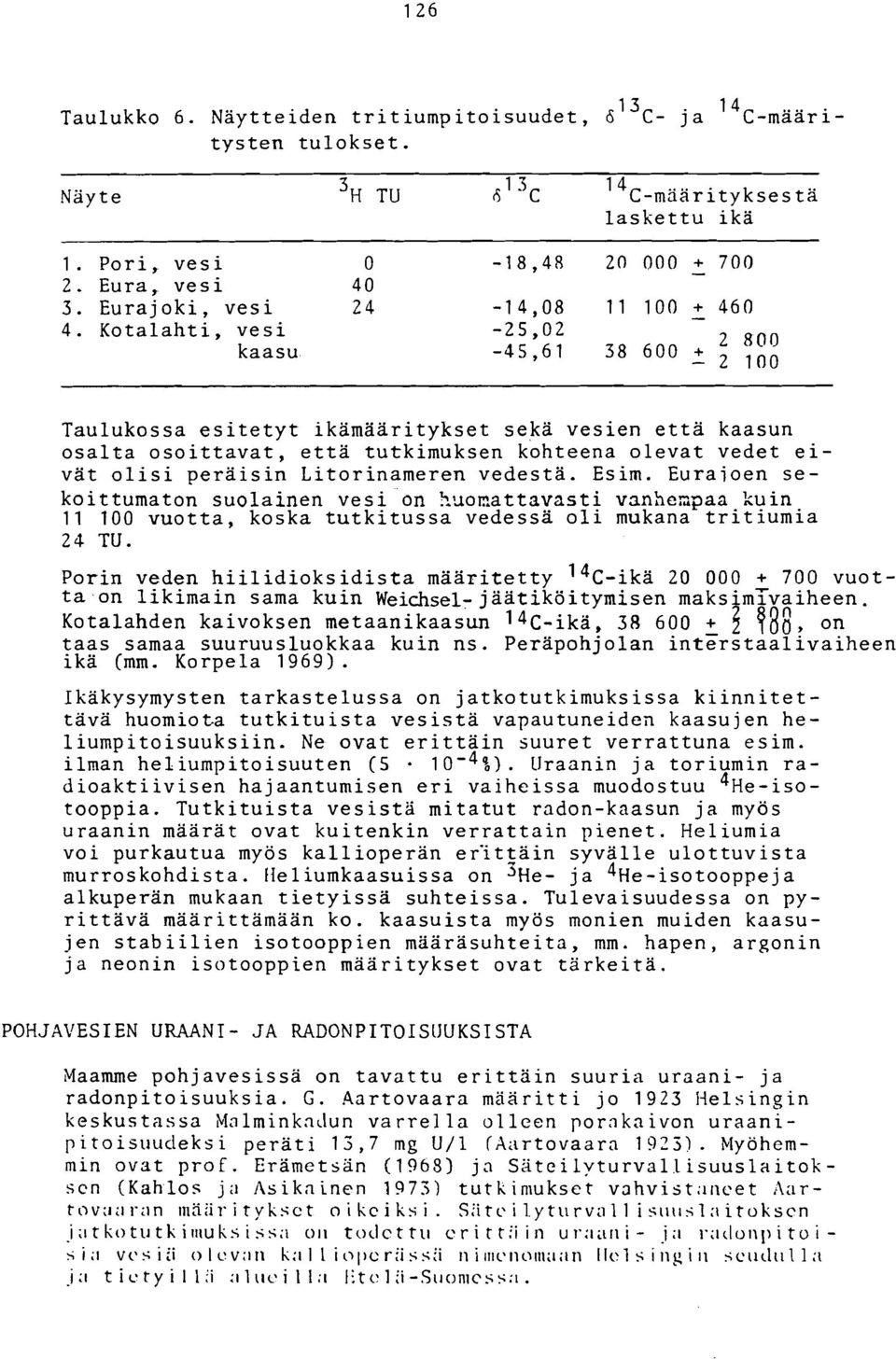 Kotalahti, vesi -25,02 kaasu -45,61 38 600 2 2 800 Taulukossa esitetyt ikamaaritykset seka vesien etta kaasun osalta osoittavat, etta tutkimuksen kohteena olevat vedet eivat olisi peraisin