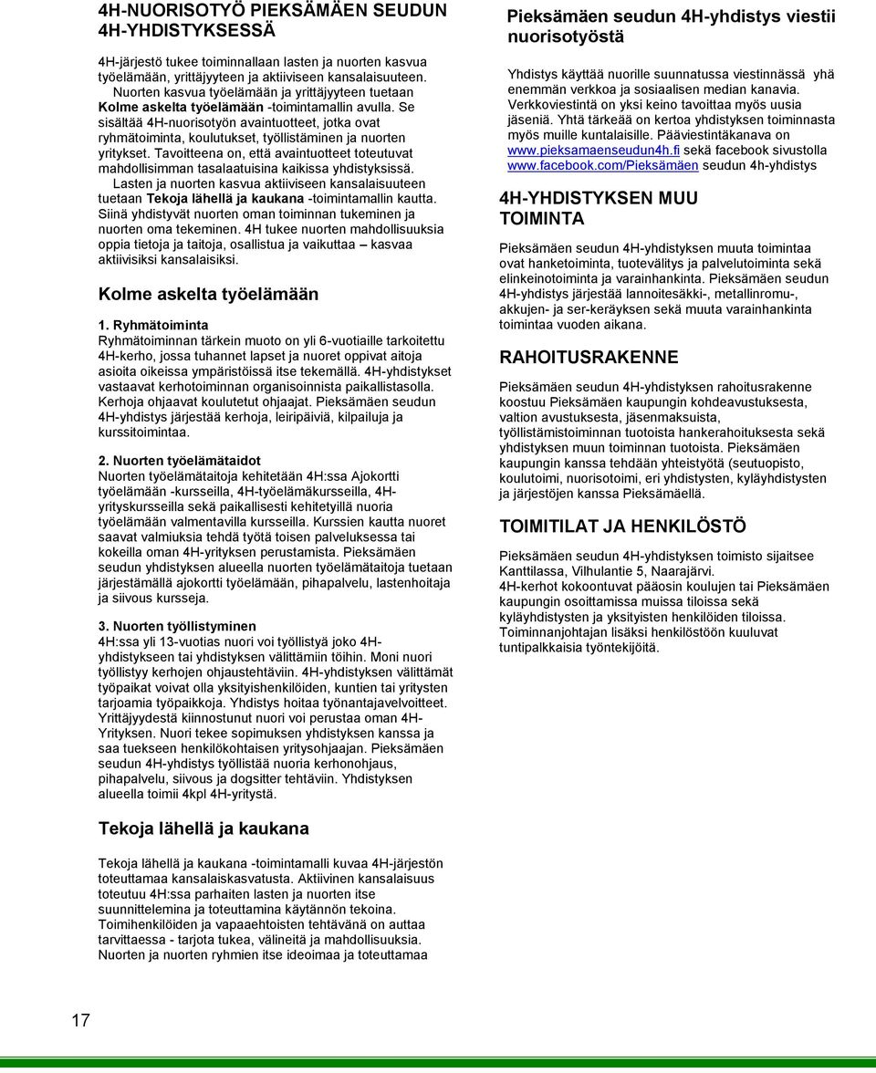 Se sisältää 4H-nuorisotyön avaintuotteet, jotka ovat ryhmätoiminta, koulutukset, työllistäminen ja nuorten yritykset.