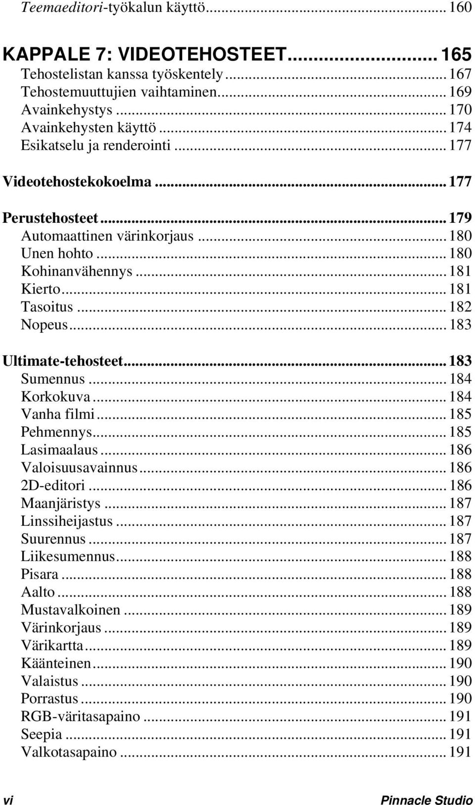 .. 183 Ultimate-tehosteet... 183 Sumennus... 184 Korkokuva... 184 Vanha filmi... 185 Pehmennys... 185 Lasimaalaus... 186 Valoisuusavainnus... 186 2D-editori... 186 Maanjäristys... 187 Linssiheijastus.