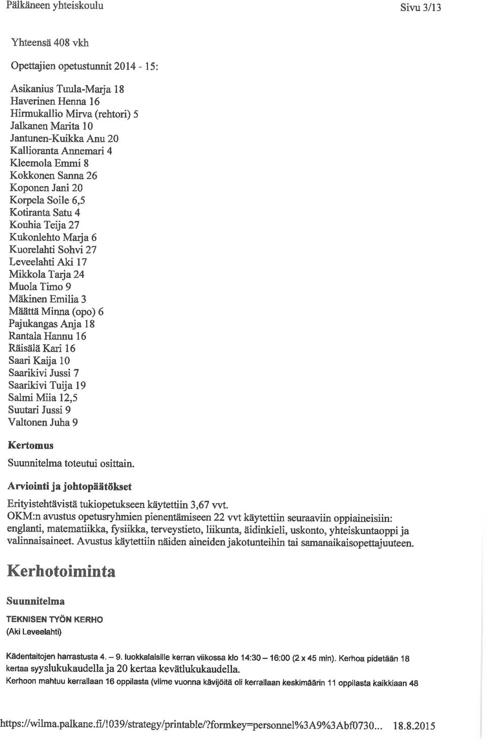 Muola Timo 9 Mäkinen Emilia 3 Määttä Minna (opo) 6 Pajukangas Anja 18 Rantala Hannu 16 RäisäläKari 16 Saari Kaija 10 Saarikivi Jussi 7 Saarikivi Tuija 19 Salmi Miia 12,5 Suutari Jussi 9 Valtonen Juha