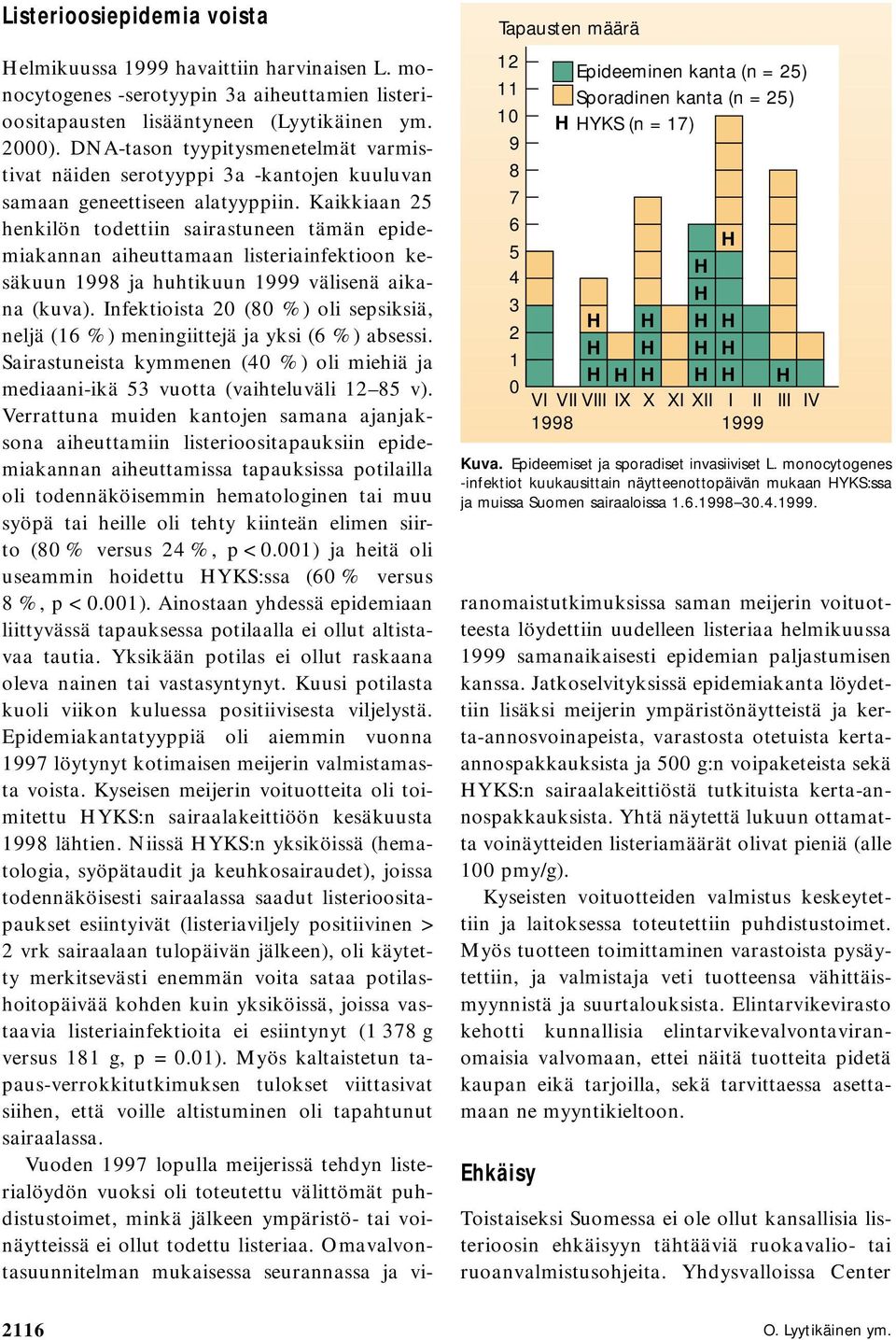 Kaikkiaan 25 henkilön todettiin sairastuneen tämän epidemiakannan aiheuttamaan listeriainfektioon kesäkuun 1998 ja huhtikuun 1999 välisenä aikana (kuva).