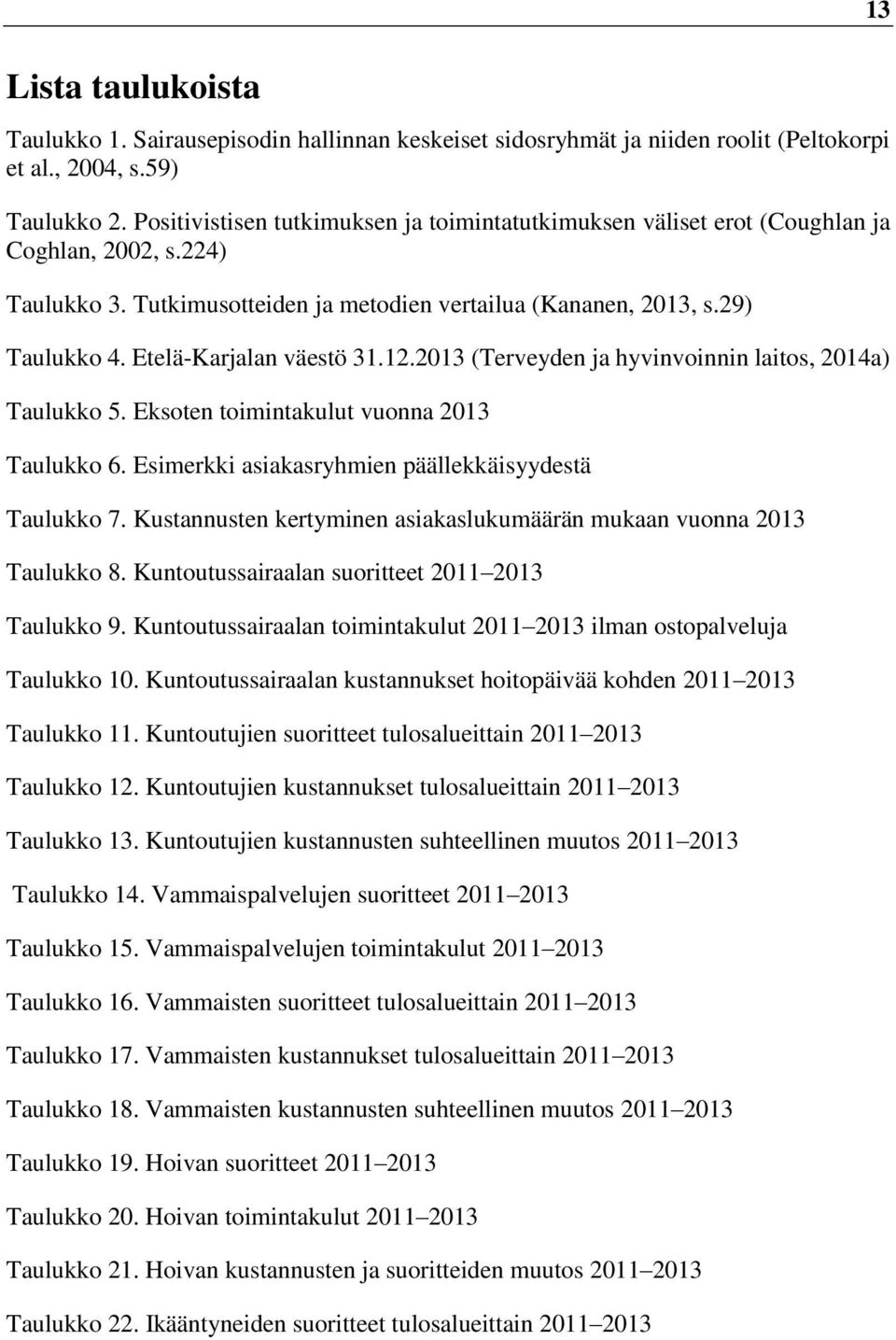 Etelä-Karjalan väestö 31.12.2013 (Terveyden ja hyvinvoinnin laitos, 2014a) Taulukko 5. Eksoten toimintakulut vuonna 2013 Taulukko 6. Esimerkki asiakasryhmien päällekkäisyydestä Taulukko 7.