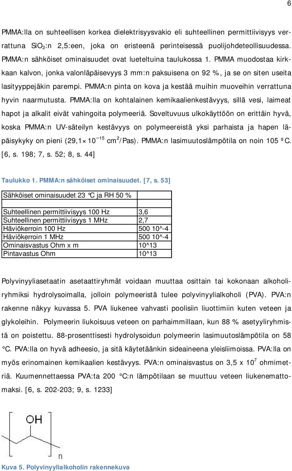 PMMA:n pinta on kova ja kestää muihin muoveihin verrattuna hyvin naarmutusta. PMMA:lla on kohtalainen kemikaalienkestävyys, sillä vesi, laimeat hapot ja alkalit eivät vahingoita polymeeriä.