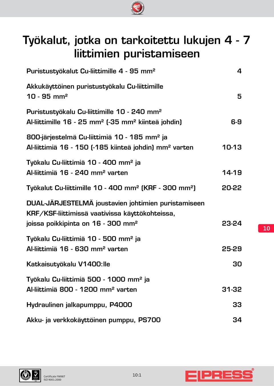 Al-liittimiä 16-240 mm² varten 14-19 Työkalut Cu-liittimille - 400 mm² (KRF - 300 mm²) 20-22 DUAL-JÄRJESTELMÄ joustavien johtimien puristamiseen KRF/KSF-liittimissä vaativissa käyttökohteissa, joissa