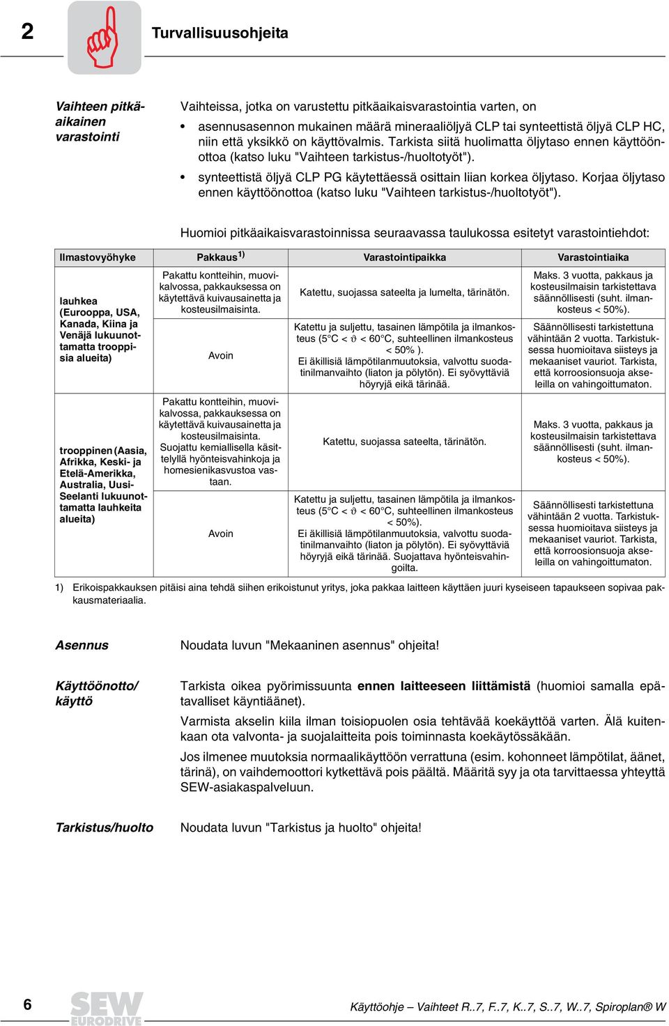 synteettistä öljyä CLP PG käytettäessä osittain liian korkea öljytaso. Korjaa öljytaso ennen käyttöönottoa (katso luku "Vaihteen tarkistus-/huoltotyöt").