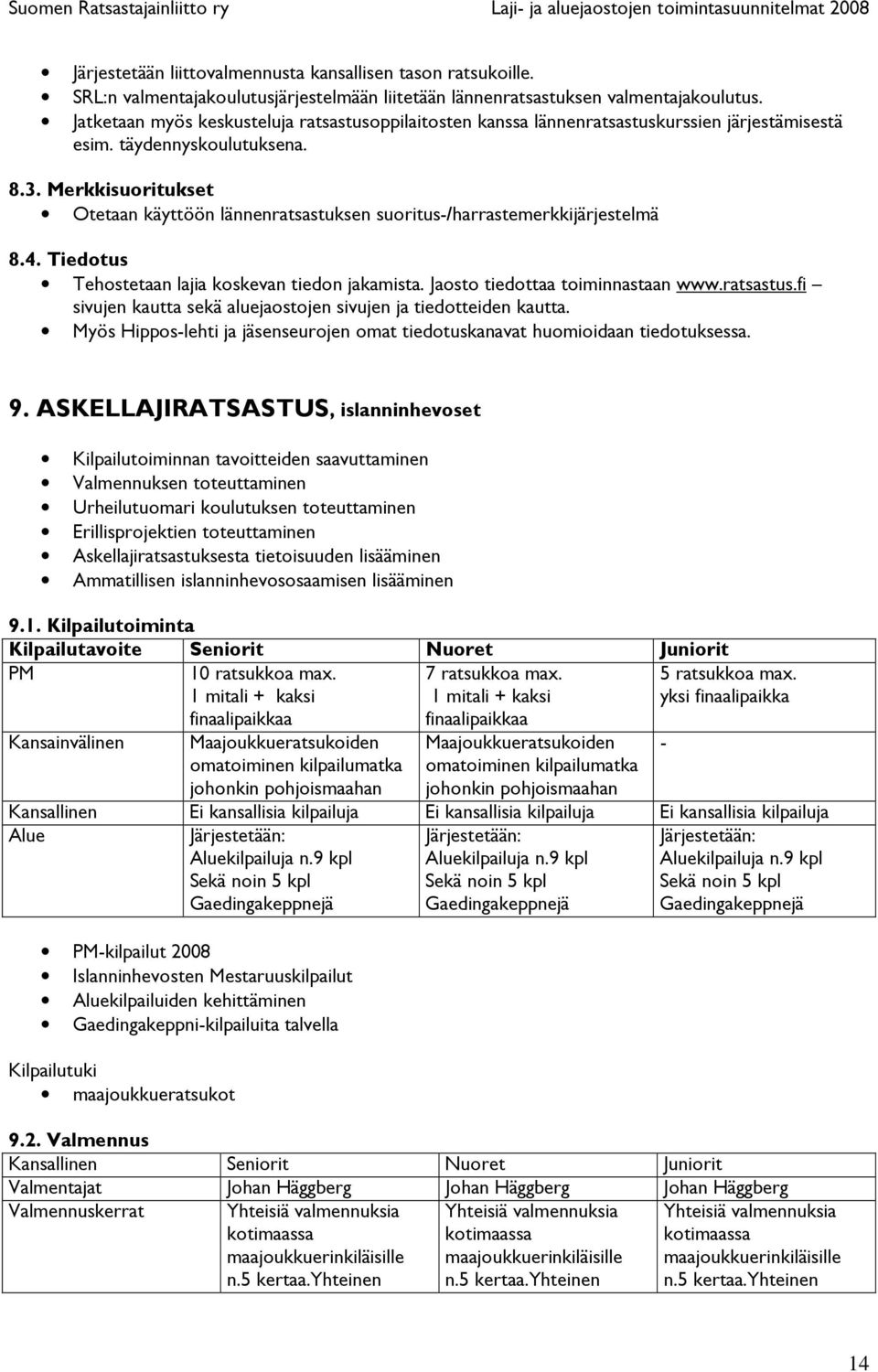 Merkkisuoritukset Otetaan käyttöön lännenratsastuksen suoritus-/harrastemerkkijärjestelmä 8.4. Tiedotus Tehostetaan lajia koskevan tiedon jakamista. Jaosto tiedottaa toiminnastaan www.ratsastus.