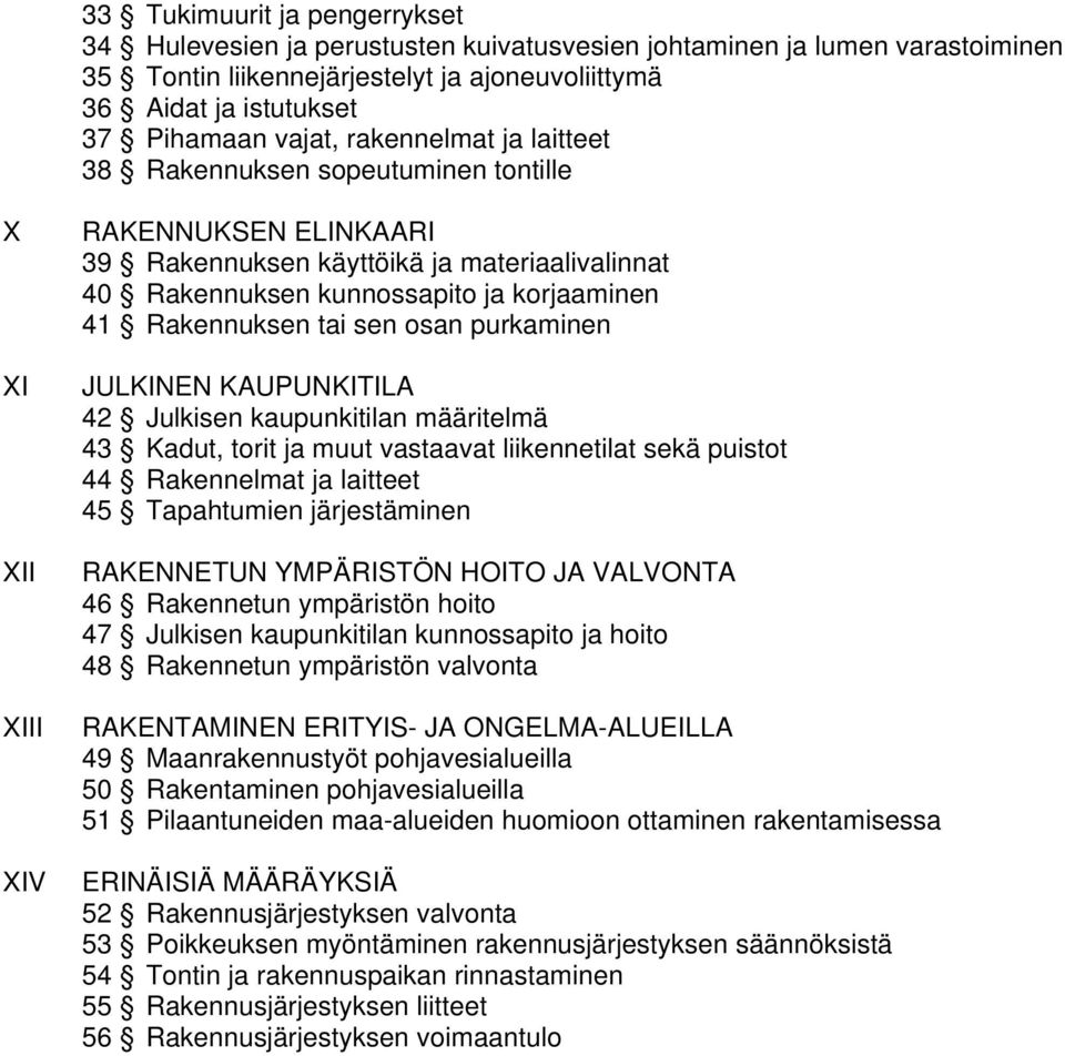 Rakennuksen tai sen osan purkaminen JULKINEN KAUPUNKITILA 42 Julkisen kaupunkitilan määritelmä 43 Kadut, torit ja muut vastaavat liikennetilat sekä puistot 44 Rakennelmat ja laitteet 45 Tapahtumien