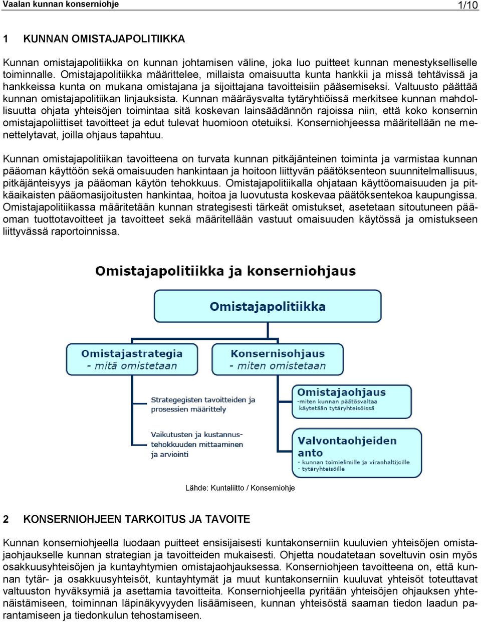 Valtuusto päättää kunnan omistajapolitiikan linjauksista.