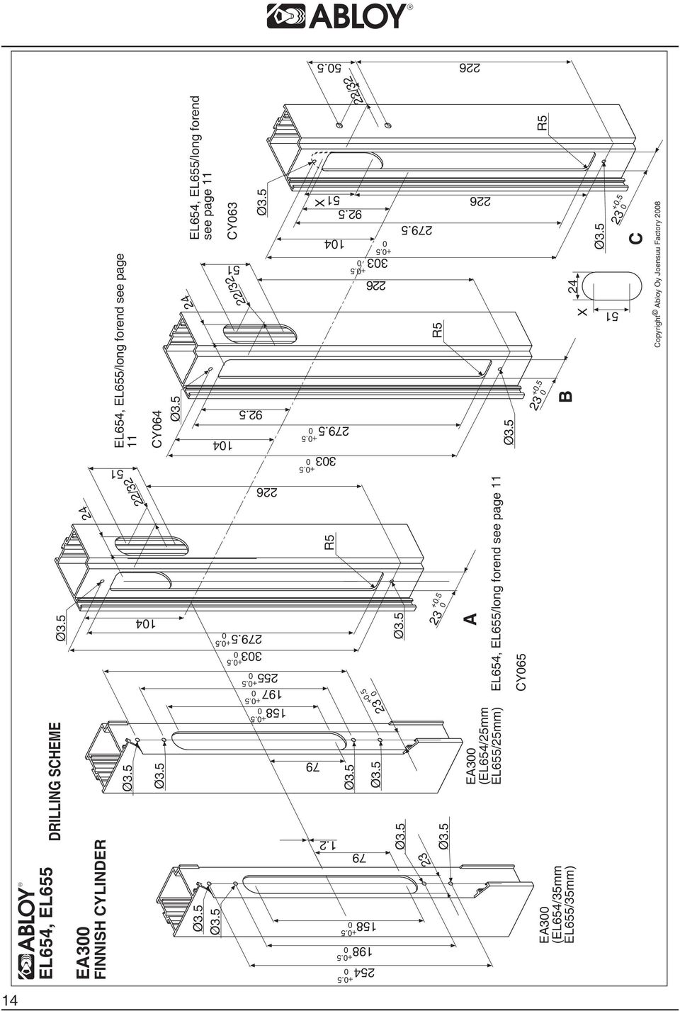 5 22/2 DRILLING SCHEME 2 2 2 A B C 254 EA (EL654/25mm EL655/25mm) EL654, EL655/long forend see page 11 CY65 EA (EL654/5mm