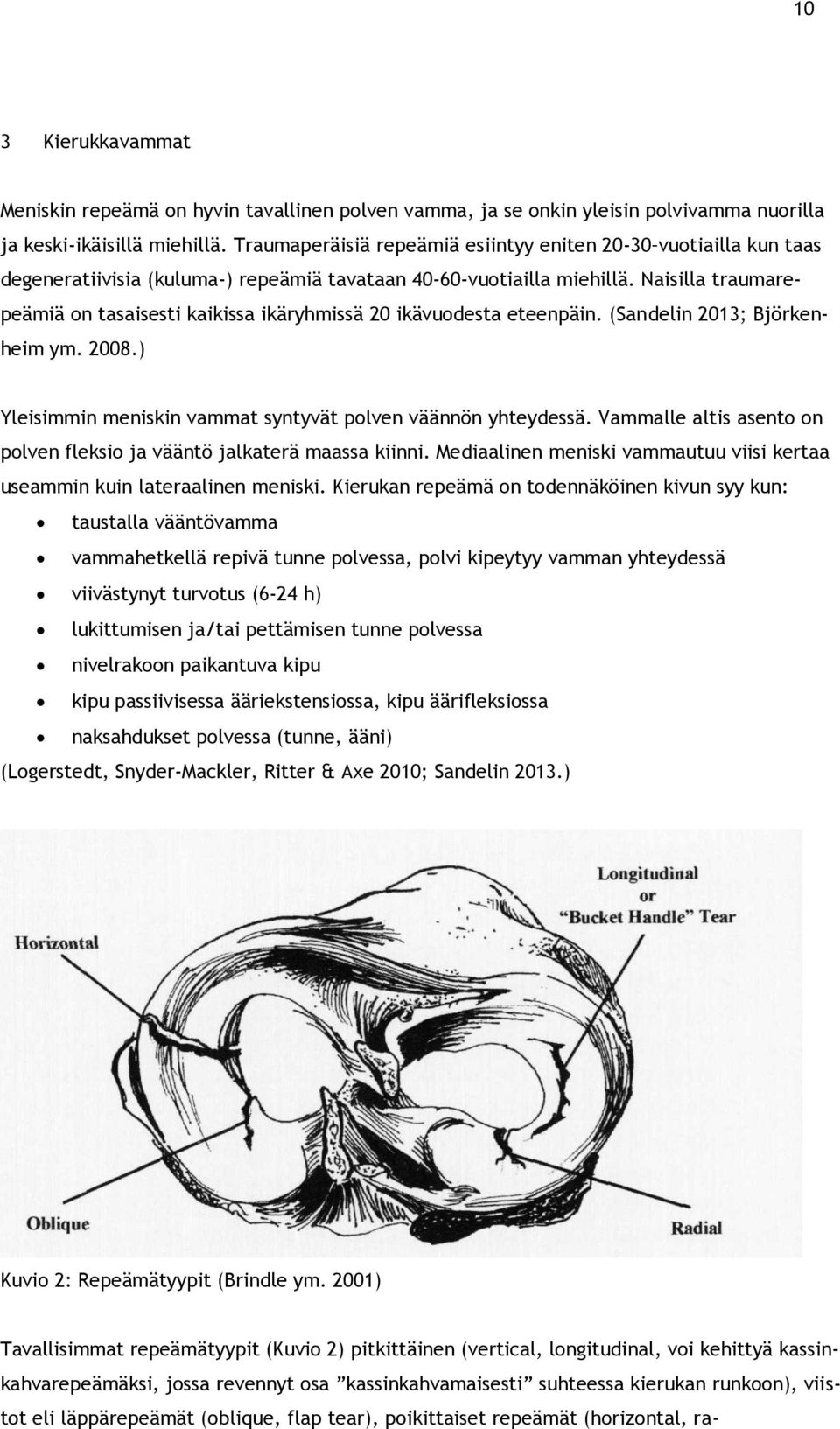 Naisilla traumarepeämiä on tasaisesti kaikissa ikäryhmissä 20 ikävuodesta eteenpäin. (Sandelin 2013; Björkenheim ym. 2008.) Yleisimmin meniskin vammat syntyvät polven väännön yhteydessä.