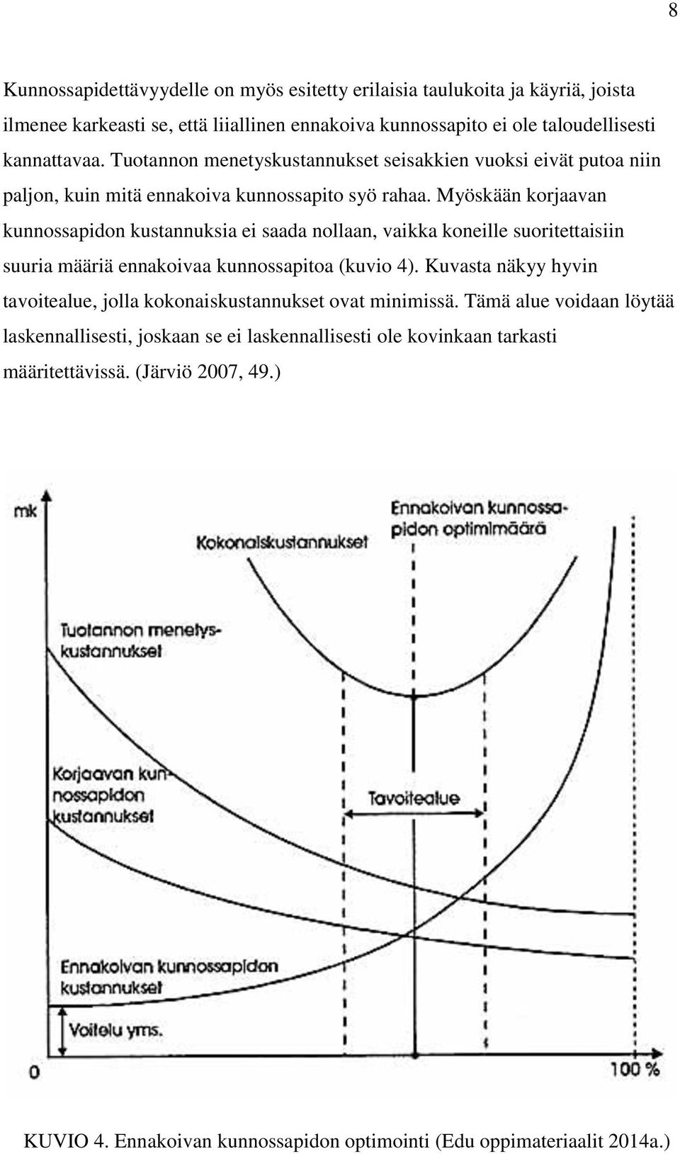 Myöskään korjaavan kunnossapidon kustannuksia ei saada nollaan, vaikka koneille suoritettaisiin suuria määriä ennakoivaa kunnossapitoa (kuvio 4).