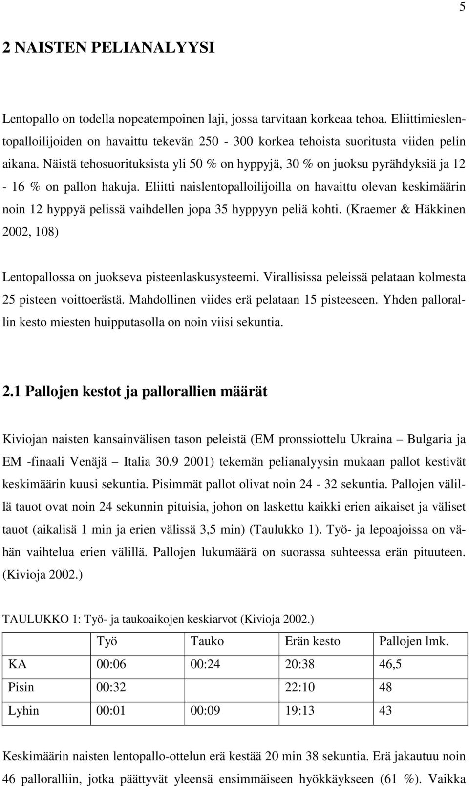 Näistä tehosuorituksista yli 50 % on hyppyjä, 30 % on juoksu pyrähdyksiä ja 12-16 % on pallon hakuja.