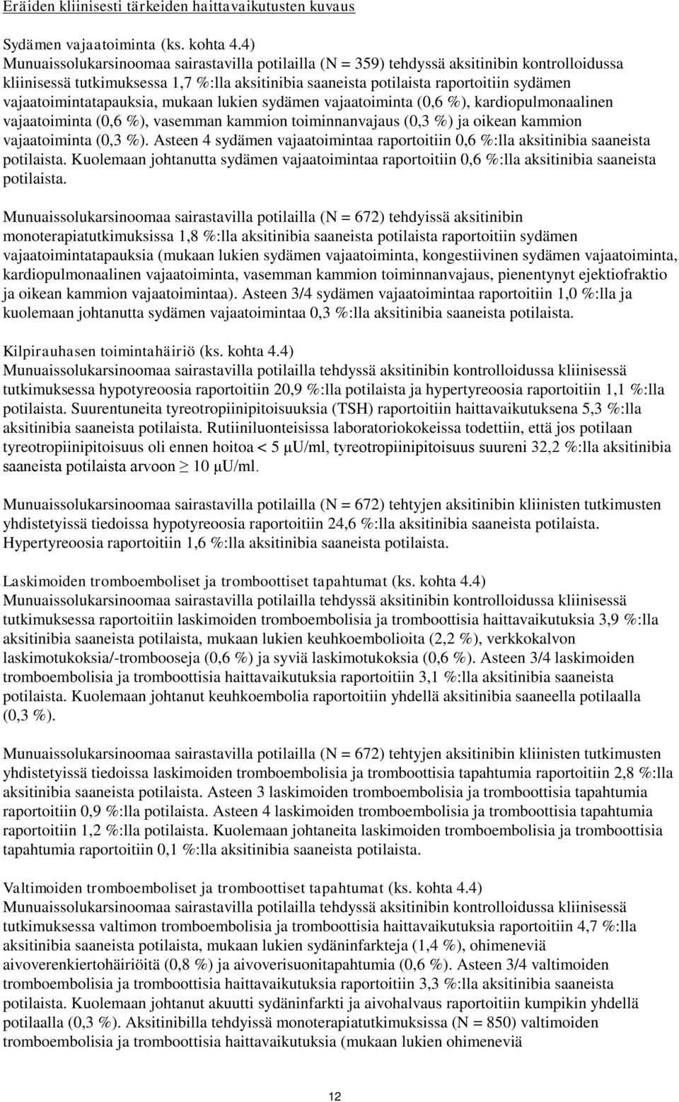 vajaatoimintatapauksia, mukaan lukien sydämen vajaatoiminta (0,6 %), kardiopulmonaalinen vajaatoiminta (0,6 %), vasemman kammion toiminnanvajaus (0,3 %) ja oikean kammion vajaatoiminta (0,3 %).