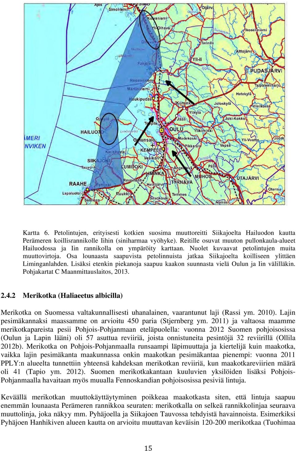 Osa lounaasta saapuvista petolinnuista jatkaa Siikajoelta koilliseen ylittäen Liminganlahden. Lisäksi etenkin piekanoja saapuu kaakon suunnasta vielä Oulun ja Iin välilläkin.