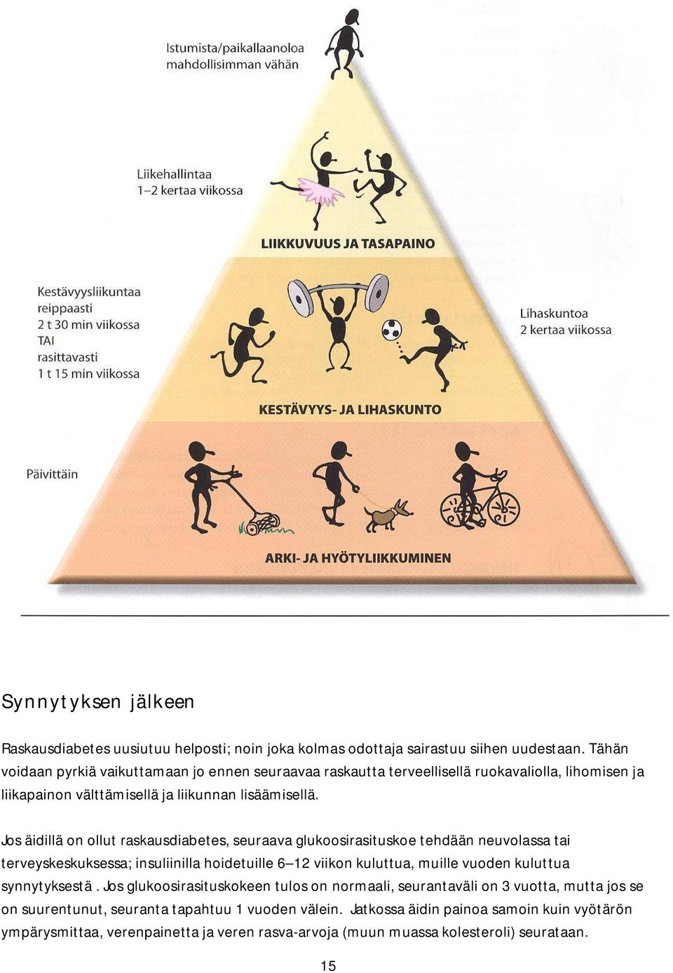 Jos äidillä on ollut raskausdiabetes, seuraava glukoosirasituskoe tehdään neuvolassa tai terveyskeskuksessa; insuliinilla hoidetuille 6 12 viikon kuluttua, muille vuoden kuluttua